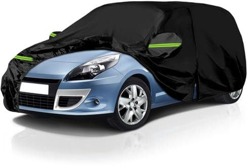 Autoschutzhülle Auto Abdeckung Geeignet für 2003-2022 Renault Scénic, Autoabdeckung Auto Abdeckplane mit Türreißverschluss Schloss und winddichten Bändern für Sonne Schnee Regen Staubschutz