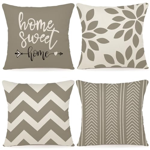 ZWJD Kissenbezug 40x40 4er Set Dekokissen Kissenbezüge Dekoration Outdoor Kissenbezüge Leinen Dekokissen für Schlafzimmer, Sofa, Stuhl, Bett, Garten (40 x 40 cm,Khaki)