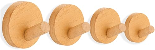Ryvera Garderobenhaken Holz Rund, 4 Stück Wandhaken Holz, Kleiderhaken Holz Wand,Vintage Garderobe Haken Ohne Bohren,Dekorative Holz Haken Garderobe Wall Hooks für Kinderzimmer Schlafzimmer Wohnzimmer