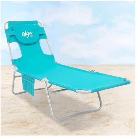 #WEJOY Bain de Soleil Pliable avec Trou de Visage pour Lecture, Chaise Longue Pliante avec Dossier Réglable à 5 Positions, Transat Inclinable Légère avec Appui-Tête pour Plage Jardin Terrasse Piscine