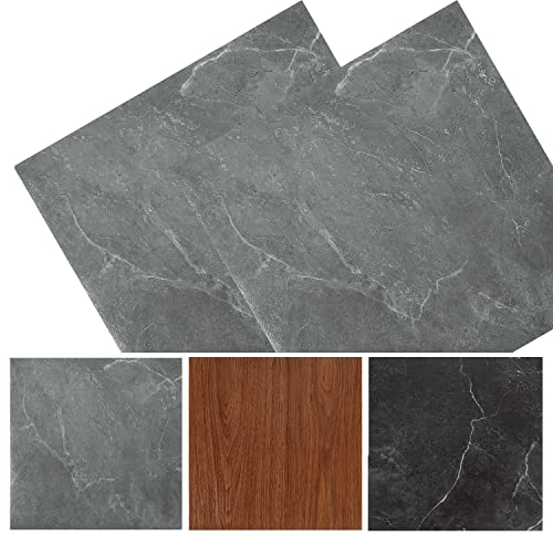 Fiqops 30x30cm ca. 5 m² 55 Fliesen PVC Bodenbelag Selbstklebend Vinylboden Rutschfest Wasserfest Bodenfliesen Laminat Dielen Vinyl-Fliesen für Fußbodenheizung Grau Marmo