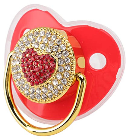 Schnuller, Mam Neugeborenen-Schnuller in Herzform mit Glänzenden Strasssteinen, Neugeborenen-Schnuller aus PP und Silikon für Babys Im Alter von 6 Bis 18 Monaten (Rot)