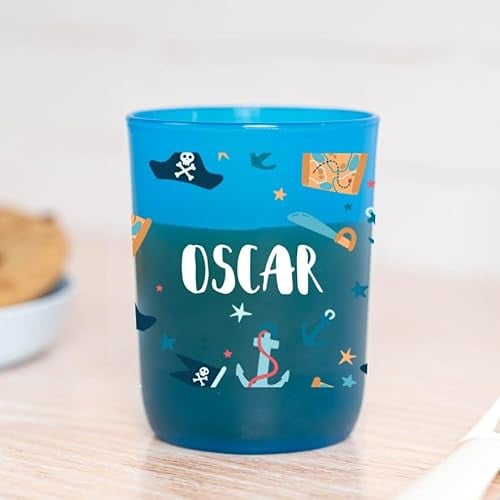 Wanapix | Kunststoffbecher mit Namen für Kinder | Unzerbrechlicher Trinkbecher Personalisierter | Schule/Kindergarten| BPA freier | 300 ml | Piraten