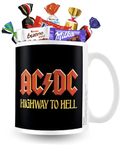 AC/DC - Mug et 15 Chocolats KINDER et CÉLÉBRATIONS - Licence Officielle | Mug Garni d'un Assortiment de 15 Chocolats Célébrations - Pour une Fête ou un Anniversaire