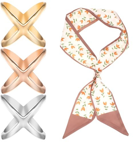 JIEYAO Scarf Clips, 3 Stück X-förmige Ringe für Frauen, Cross Hollow Schnalle Mode Ring Einfache Seide Verschluss Wrap Halter Dekoration Zubehör für Schal Halstuch Kleidung