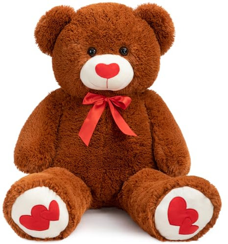 BEJOY Orsacchiotto 91 cm peluche grande orsetto con amore cuore rosso per fidanzata e bambini, regalo marrone