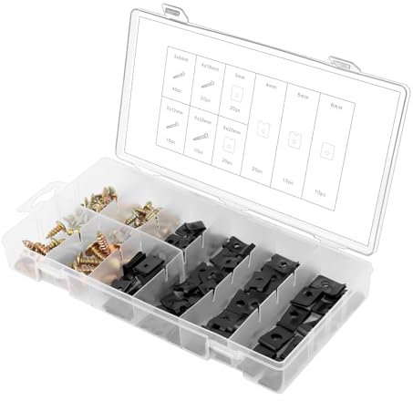 TNOMSNO Grapas Coche, 170 Piezas Juegos de Tuercas de Clip Tornillo, Tornillos Automotrices y Clips de Tuerca en U para Autos, Tuercas Grapas Clips en U para Guardabarros Parachoques de Coche