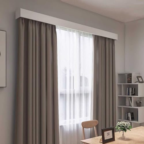 Vorhangschiene Fenstervorhangschiene mit Blende, Wohnzimmervorhangstangen-Volant, Innenvorhangkasten mit 2 Gleitschienen, Dekoratives Vorhangstangen-Set(White,280cm/9.2ft)