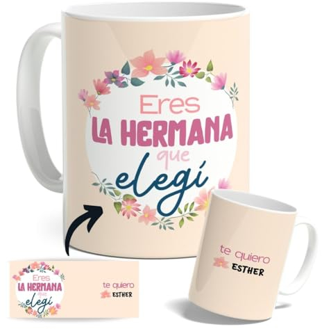DEREGALOOS Taza Personalizada para Amigas. Regalos Originales para Amigos. Tazas Originales para Regalar. Regalos personalizados mejores amigos. (Eres la hermana que elejí)