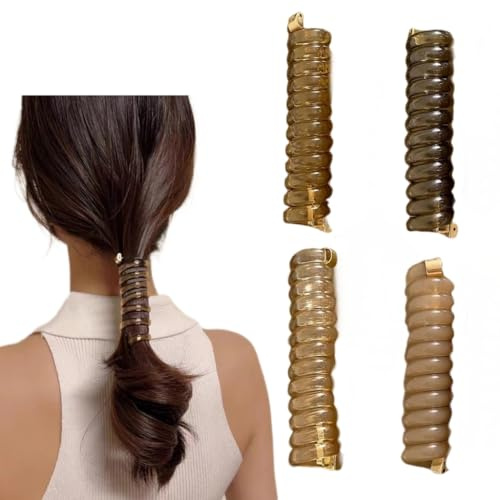 4pcs Spiral Telephone Cord Hair Ties,High Elasticity Durability No Crease Ponytail Holders Stylish Practical for Women and Girls