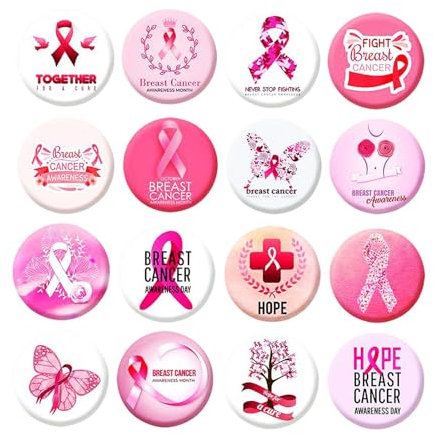 16PCS Octobre Rose 2025 Accessoires Français Octobre Ruban Pin's Broches pour Sensibilisation au Cancer du Sein Goodies Accessoires Activité Rose Ruban
