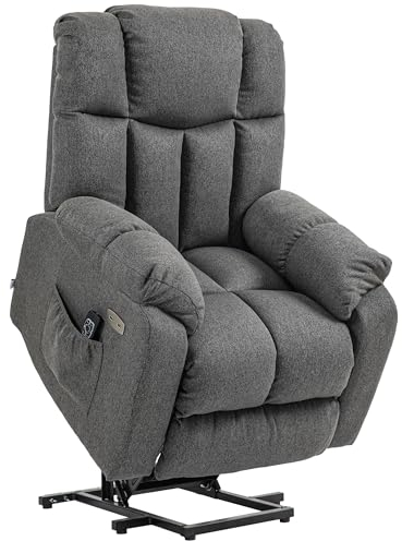 HOMCOM Fernsehsessel mit Aufstehhilfe Elektrisch Verstellbar, Relaxsessel mit Liegefunktion, TV-Sessel mit Fernbedienung, 2 Seitentaschen und Fußteil, USB-Anschluss Dunkelgrau