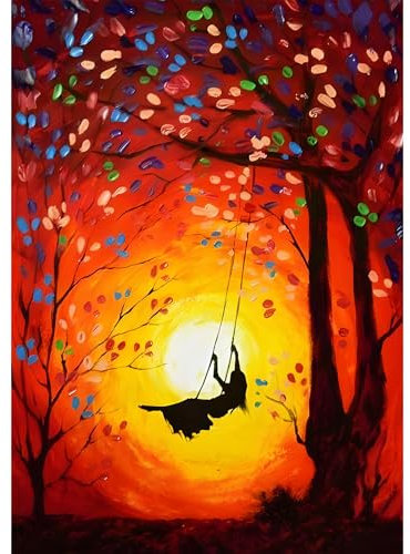 Bowetile 5D Diamond Painting Bilder Frau, Person auf der Schaukel Diamond Painting Set für Erwachsene und Kinder, Komplettes DIY Diamond Art Malen Stickset für Kreuzstichbilder, Wohnkultur 30x40 cm