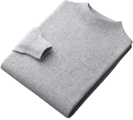 Pull 100 % laine mérinos sans couture pour homme - Pull en tricot solide - Décontracté - Col montant, Gris clair 9, S