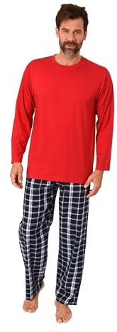 Normann Herren Schlafanzug lang, Pyjama mit Flanell-Hose in Karo-Optik