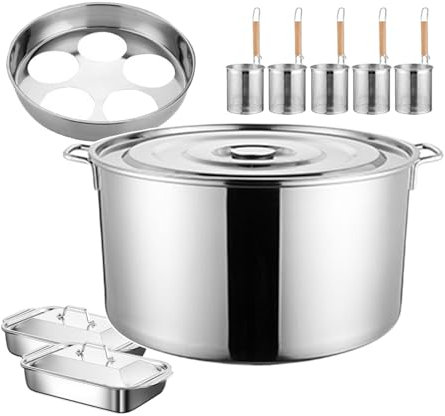 QUSYZD Edelstahl Multitopf Nudelkocher Set | Dampfgarer Kochgeschirr Lebensmittelsiebe mit 5-Loch-Unterteilung + 45cm Topf + 5 Siebkörbe | Für Restaurants, Imbissstände,