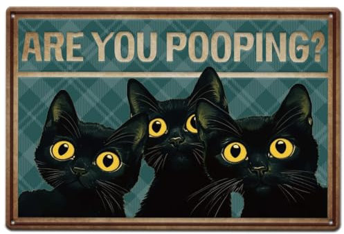 SUPERDANT Bathroom Tin Sign Black Cat Metal Signs Are You Pooping Wall Plaques Funny Poster Toilet Iron Art for Restroom Bathroom Home Man Cave Vintage Decor