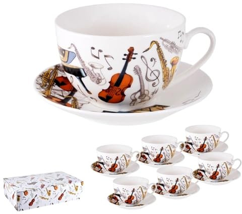6 Musikinstrumente Kaffeetassen 250 ml. mit weißem Teller 8 cm. Teller mit hohem Durchmesser 14 cm. Länge (mm): 60.