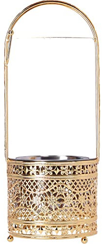 Luna Orientalischer Edelstahl Kohlekorb Klein, Kohlekorb Grill, Kohlekörbe, Kohlebehälter, Holzkohlekörbe, Kohleschale mit Sicherheitsgriff, Hitzebeständig - S, Gold