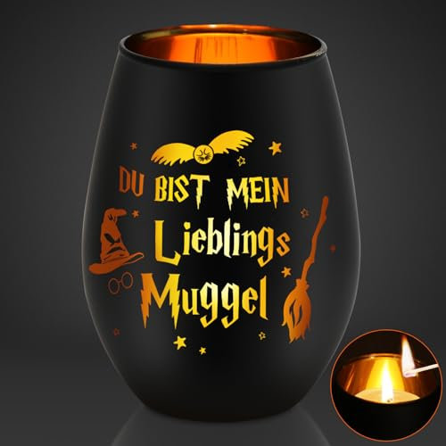 Windlicht Tischdeko, Du bist Mein Lieblings Muggel Teelichthalter, Lustige Windlichter Glas, Geschenkideen für Frauen, als Valentinstag Weihnachten Geburtstag Geschenk für Sie Ihn