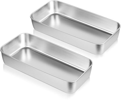 13 Inch Stainless Steel Mud Pan, 2 Pack Drywall Mud Pan Rolled Edges Thick Metal Drywall Tool Tray for Easy Taping Knife Cleaning to Use Mixing Cement Mortar Putty Paint