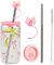 TUZELIYA 500ml Glas Trinkbecher mit Deckel & Strohhalm – Elegantes Geschenk für Mädchen & Beste Freundin – Rosa Schleife Bow Design – Trinkglas Glasbecher für Kaffee, Smoothie & Cocktail