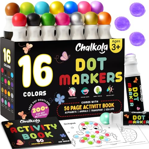 Chalkola 16 Marqueurs à Pois Lavables pour Tout-Petits - Peinture Enfant