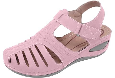 pay in 5 monthly payments items Orthopedic Sandals Women UK Closed Toe Wide Fit Wedge Shoes Lightweight Arch Support Ankle Strappy Plantar Fasciitis Slides Comfy pink wide fit sandals Pink 5.5