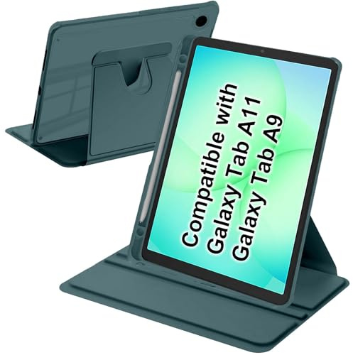 A-BEAUTY Funda Giratoria para Samsung Galaxy Tab A11 / A9 8.7 Verde Oscuro | con S Pen Soporte, Soporte Giratorio de 360° Cubierta Trasera Transparente