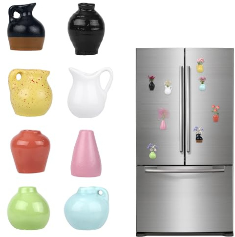 BOXOB 8 Pezzi Mini Vasi Magneti Frigorifero, Calamite a Forma di Vaso di Fiori 3D Multicolore con Forte Magnetismo Accessori Decorativi per Frigorifero Carini per Cucina Ufficio e Casa