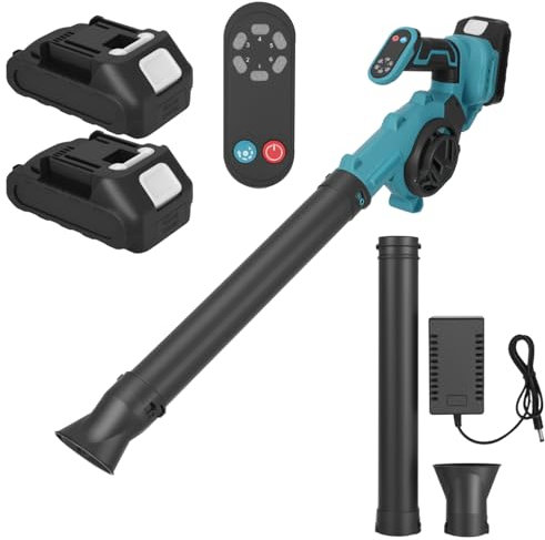 Souffleur à feuilles sans fil pour Makita 18 V, vitesse de l'air 350 km/h, batterie à 6 vitesses avec poignée rotative à 270 °, 3000 tr/min, pour les pièces d'entrée, terrasses et déneigement (2 piles