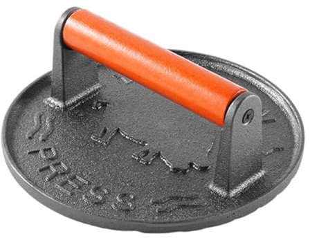 AOOOWER Prensa de hamburguesas de hierro fundido resistente con mango de madera para parrillas y sartenes, herramienta de cocina