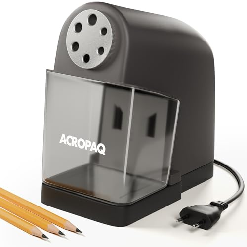 ACROPAQ Elektrischer Anspitzer für dicke und dünne Stifte - Professionell Heavy Duty Elektrischer Spitzer, Automatischer Start und Stopp, 6-fach Spitzenwahl - Spitzer Elektrisch, Bleistiftspitzer