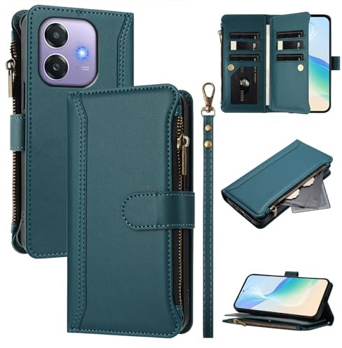 Cover Compatible avec Oppo A3X 2024,Compatible avec Oppo A3 2024 / A60 5G CPH2683 / A40 CPH2669 [Courroie de Poignet Amovible] Étui pour téléphone Portable à Double Fente Green