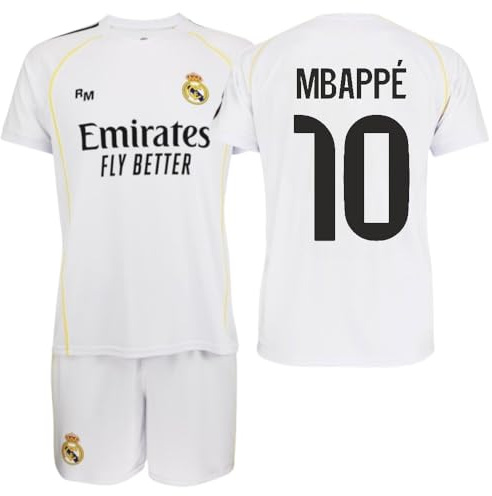 Genérico R. Madrid Set Trikot und Hose 2025/26, offizielle Nachbildung für Herren, Kylian MBAPPÉ, Erstausstattung - Unisex, Weiß, 8 Jahre