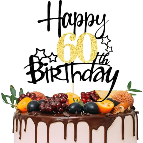Torytoe Tortendeko 60 Geburtstag Junge Mädchen, Happy 60th Birthday | Tortenaufsatz zum 60. Geburtstag Schwarz Goldener Kuchen Deko 60th Geburtstag Cake Topper für 18 Geburstagstorte Deko