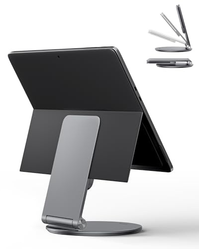 LULULOOK 360° Rotating Stand for Microsoft Surface Pro 7/8/9/10 & Go 2/3/4, Aluminum Alloy Foldable Tablet Holder, Portable Desktop & Travel Riser, Gray