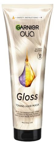 Garnier Olia Gloss 10Min Tinted Hair Mask, Blonde Hair Toner, Scandi Blonde | Ultra Glossy, Up To 72h Mirror-Like Shine, Touch Of Colour For Up To 6 Washes, Corrects Up To 1 Year Of Damage