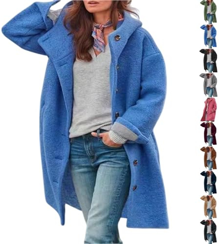 Gienslru Wollmantel Damen Lang Übergangsjacke mit Kapuze Winter Trenchcoat Elegante Wintermantel Freizeitjacke Lodenmantel Kuscheljacke Flauschig Teddy Fleecejacke Winterjacke Dufflecoat