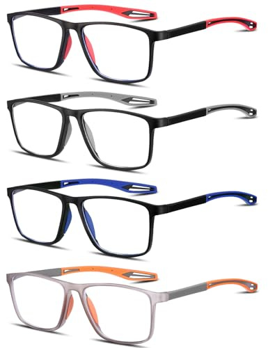 Jostift 4 Pack Lesebrille Herren Reading Glasses Blaulichtblockierende | Sportlicher Quadratische Blaulichtblockierende Lesebrillen für Herren