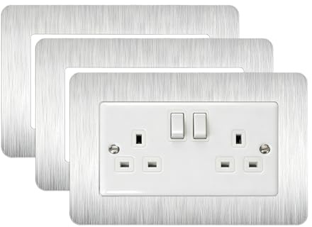 KUKUJIWA 3PCS Double Light Switch Cover Plates Silver,Light Switch Surrounds,Surround Single Light Switch Cover,Switch Sticker Cover,WallFor Home Wall Switch Decoration (14.6cm*8.6cm)