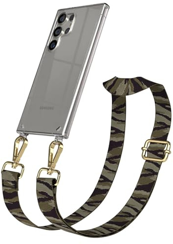 EAZY CASE Handykette - Verstellbares Taschenband kompatibel mit Galaxy S24 Ultra, Schulterriemen, Handykordel mit Silikon Hülle, Umhängetasche, Grün Camouflage Gold