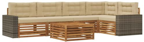 vidaXL Outdoor-Sofagarnitur 6 pcs Natur und Beige 79 x 79 x 37 cm, Patio Ecksofa, modernes Lounge-Set für draußen, wetterfestes Gartenmöbel für die Terrasse, Bequeme Sitzgelegenheit