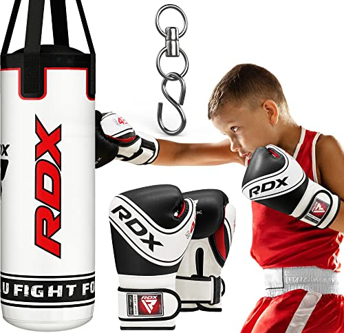 RDX Gefüllt Boxsack Kinder, 60CM Hängend Box Set für Kickboxen Boxen MMA Karate Muay Thai, Maya Hide Leder Punchingsäcke für Jungen Mädchen, Kids Punching Bag