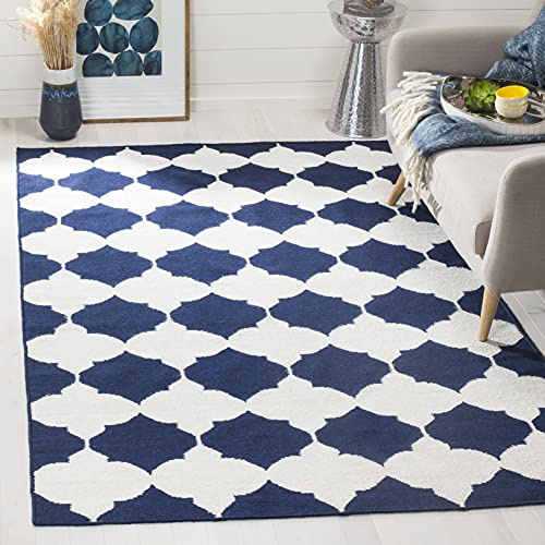 SAFAVIEH Dhurries Collection Area Rug - 5' x 8', Navy & Ivory, Handmade Flat Weave Wool, Ideal for High Traffic Areas in Living Room, Bedroom (DHU624D)