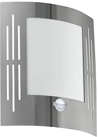 EGLO Außen-Wandlampe City, 1 flammige Außenleuchte inkl. Bewegungsmelder, Sensor-Wandleuchte aus Edelstahl, Kunststoff, Farbe: Silber, weiß, Fassung: E27, IP44