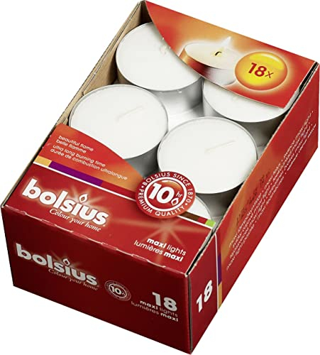 bolsius Teelichter, 10 Stunden Brenndauer, Weiß, 18 Stück