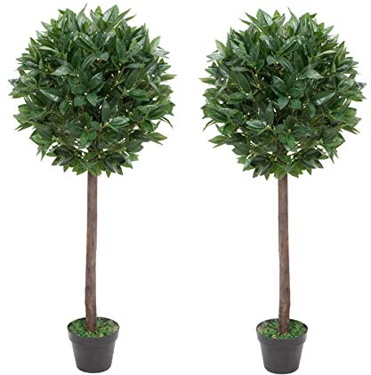 GreenBrokers 2 x Artificial Premium Quality Bay Trees 4ft, Green, Pair 4ft/120cm