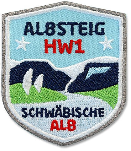 2 x Albsteig HW1 Abzeichen gestickt 51 x 60 mm/Schwäbische Alb Albtrauf Lichtenstein Aalen Albstadt/Aufnäher Flicken Sticker Patch/Wanderweg Wanderführer Wander-Karte Tourenführer Reiseführer