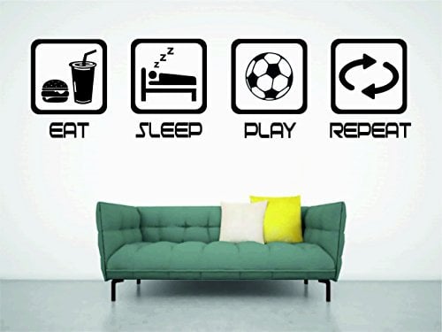 FSSS Ltd EAT SLEEP PLAY BOYS BEDROOM WALL ART GAMER FOOTBALL GAMING WALL ART DECOR RETRO (BLACK, 103X27CM)